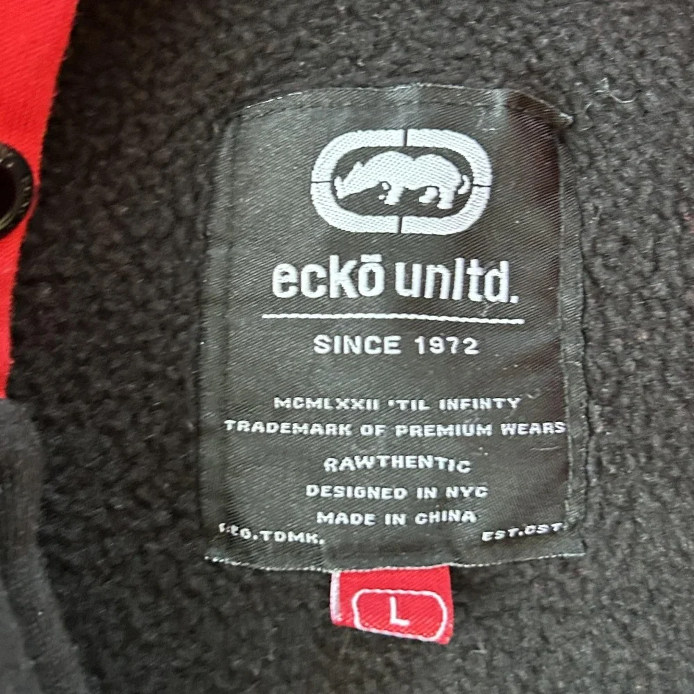 Ecko Unltd Hoodie Mens Large Red Rhino Logo Full Zip Sweatshirt‎ Fleece Hip Hop